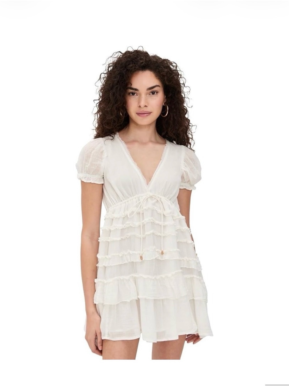 Free People Cream Tiered Ruffle Mini Dress